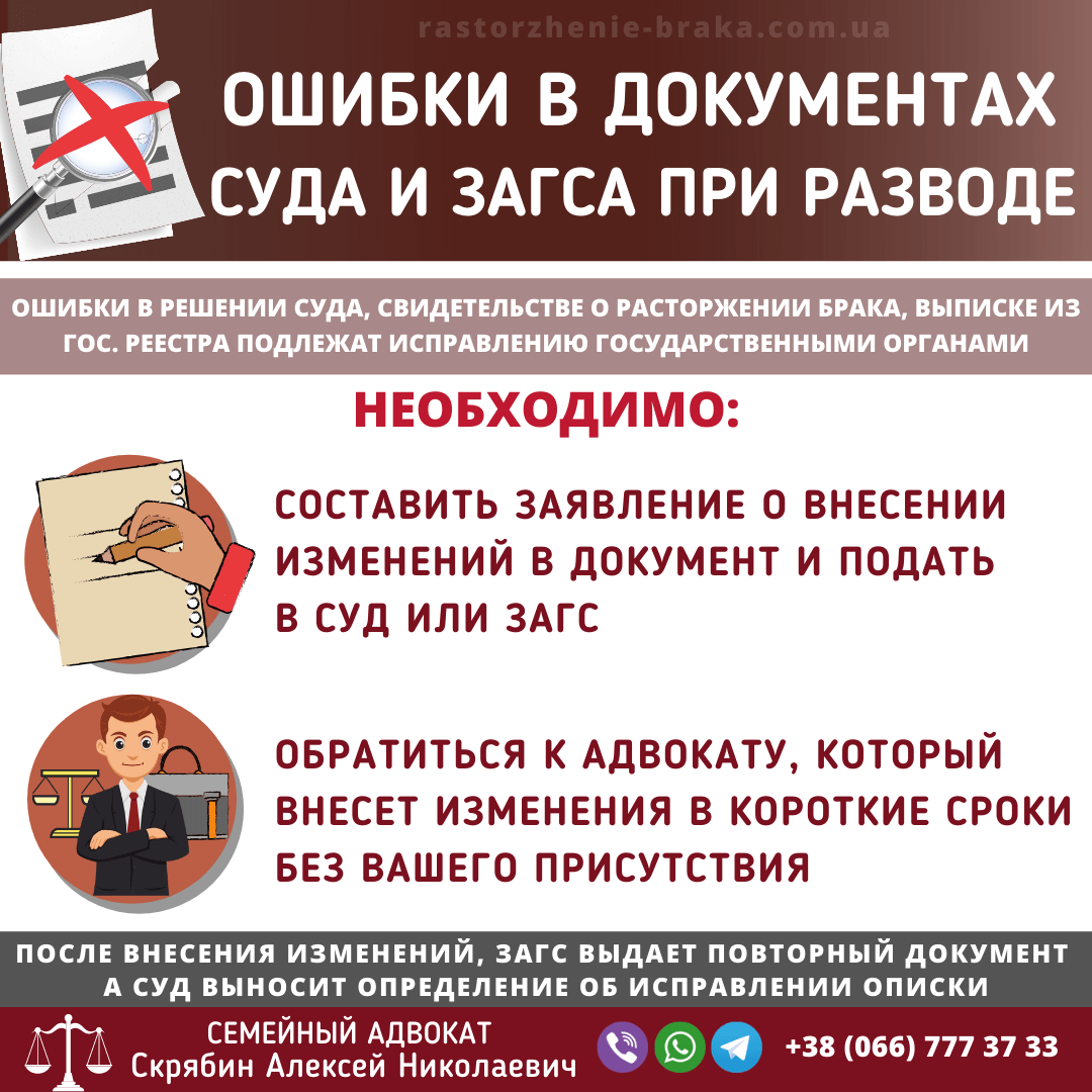 Ошибки в документах суда и ЗАГСа при разводе